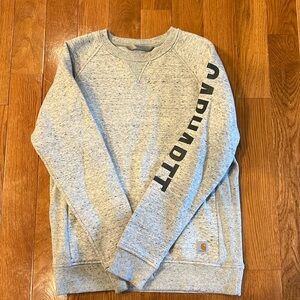 WOMEN'S SM RELAXED FIT MIDWEIGHT CREWNECK BLOCK LOGO SLEEVE GRAPHIC SWEATSHIRT